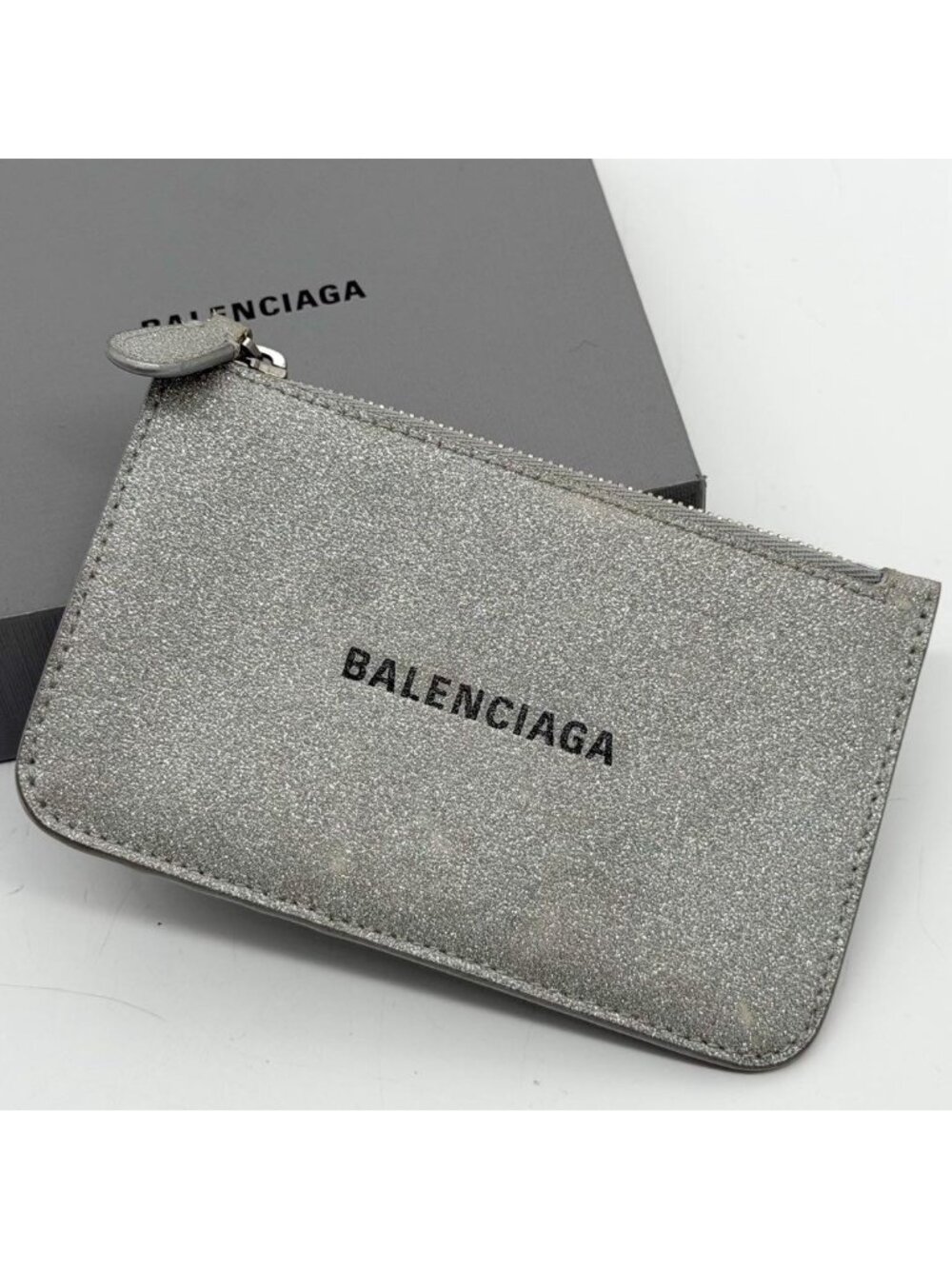 Balenciaga Glitter Fragment Case Everyday Silver Card Holder